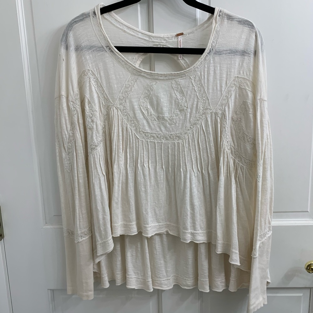 FREE PEOPLE Cream Knit Top With Cutouts Size XS